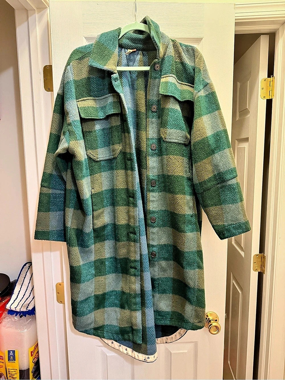 Pilcro Plaid Duster Shacket Green & Tan Small